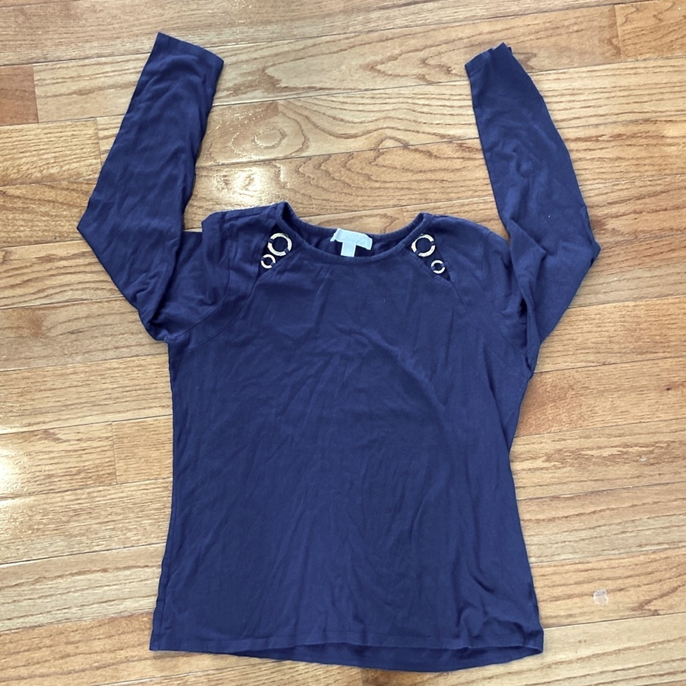 Michael Kors Long sleeve cotton shirt gold ring embellished size large
